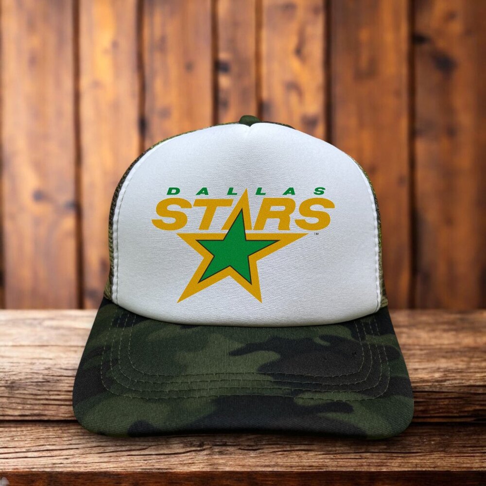 Dallas Stars Mens Trucker Hat Camouflage Snapback Retro Logo Hockey Cap